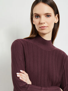 Long Sleeve Cable Knit Turtleneck Tunic, Mahogany | Misook Premium Details