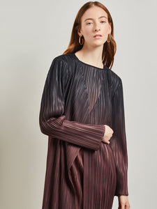 Ombre Open Front Pleated Knit Duster, Mahogany/Biscotti/Black | Misook Premium Details