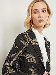 Placed Floral Jacquard Tailored Knit Jacket, Black/Gold | Misook Premium Details
