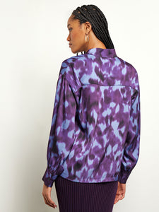 Button Front Blouse - Print Crepe de Chine, Ultraviolet/Viola/Black | Misook