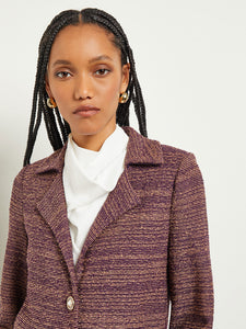 Button Front Duster - Belted Tweed Knit, Ultraviolet/Goldenwood | Misook Premium Details