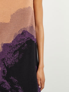 Maxi A-Line Dress - Sleeveless Recycled Knit, Ultraviolet/Goldenwood/Black | Misook Premium Dress