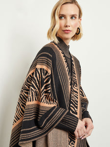 Animal Stripe Wrap - Soft Knit, Goldenwood/Sandstone/Black | Misook Premium Details