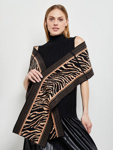 Animal Stripe Scarf - Soft Knit, Goldenwood/Sandstone/Black | Misook Premium Details