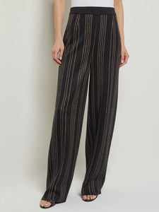 Pull-On Straight Leg Pants - Stripe Soft Knit, Goldenwood/Black | Misook