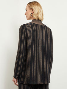 Mock Neck Tunic - Stripe Soft Knit, Goldenwood/Black | Misook