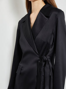 Side-Tie Blazer - Notch Collar Satin Crepe, Black | Misook Premium Details