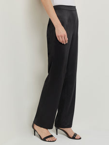 Pull-On Straight Leg Pants - Crepe de Chine, Black | Misook Premium Details