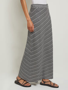 Maxi A-Line Skirt - Bias Soft Knit, New Ivory/Black | Misook Premium Details