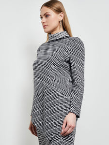 Turtleneck Tunic - Asymmetrical Bias Soft Knit, New Ivory/Black | Misook