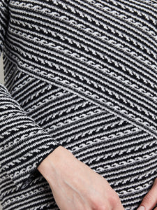 Turtleneck Tunic - Asymmetrical Bias Soft Knit, New Ivory/Black | Misook Premium Details