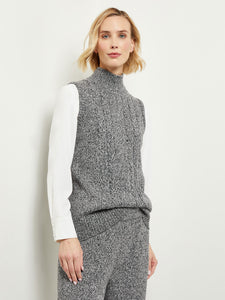 Mock Neck Tank - Cable Accent Cozy Knit, Black/New Ivory | Misook
