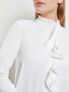 Ruffle Front Blouse - Crepe, White | Misook Premium Details