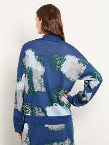 Half-Front Zip Soft Jacquard Knit Tunic, Oceanic/Hunter Green/Neutral Grey/Arctic | Misook