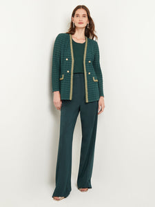Tailored Intarsia Knit Metallic Accent Jacket, Hunter Green | Misook