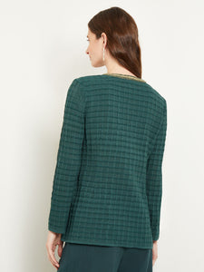 Tailored Intarsia Knit Metallic Accent Jacket, Hunter Green | Misook