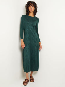 Fit-and-Flare Jacquard Knit Maxi Dress, Hunter Green | Misook