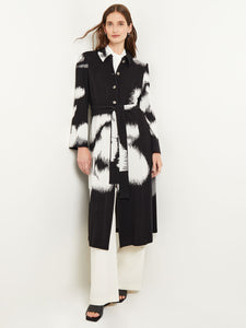 Floral Jacquard Recycled Knit Trench Coat, Black/White | Misook