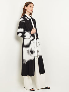 Floral Jacquard Recycled Knit Trench Coat, Black/White | Misook