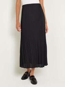 Pleated Crepe de Chine Maxi Skirt, Black | Misook
