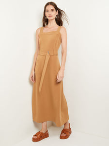 Maxi A-Line Dress - Belted Square Neck Stretch Woven, Italian Clay/Black | Misook