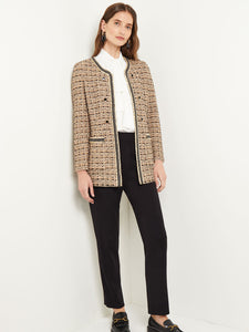 Tailored Jacket - Contrast Trim Tweed Knit, Italian Clay/Biscotti/Black | Misook