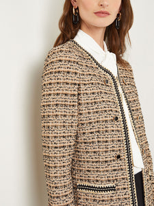 Tailored Jacket - Contrast Trim Tweed Knit, Italian Clay/Biscotti/Black | Misook