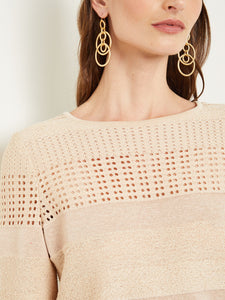 Jewel Neck Tunic - Pointelle Stripe Knit, Biscotti | Misook