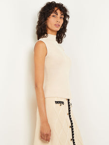 Stand Neck Tank - Ribbed Soft Knit, Biscotti | Misook
