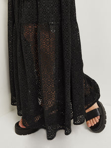 Maxi Drop Waist Dress - Button-Front Lined Lace, Black | Misook