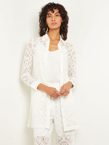 Button-Front Jacket - Cuff Sleeve Lace, White | Misook