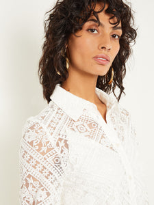 Button-Front Jacket - Cuff Sleeve Lace, White | Misook