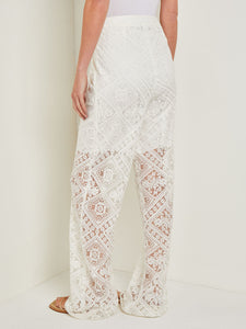 Button-Fly Straight Leg Pants - Lined Lace, White | Misook