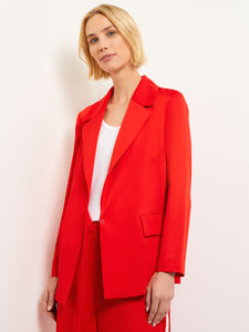 Side Tie Tailored Wrap Crepe de Chine Blazer, Sunset Red, Sunset Red | Misook