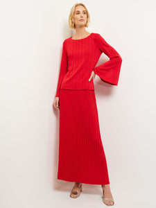 Bell Sleeve Ribbed Soft Knit Tunic, Sunset Red, Sunset Red | Misook