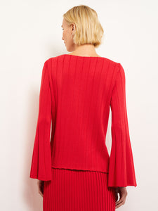 Bell Sleeve Ribbed Soft Knit Tunic, Sunset Red, Sunset Red | Misook