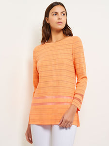 Long Sleeve Burnout Stripe Soft Knit Tunic, Citrus Blossom, Citrus Blossom | Misook