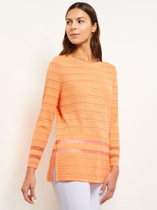 Long Sleeve Burnout Stripe Soft Knit Tunic, Citrus Blossom, Citrus Blossom | Misook