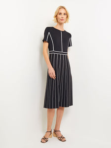 Contrast Stripe A-Line Soft Knit Dress, Black & White, Black/White | Meison Studio Presents Misook