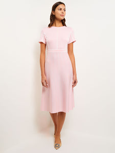 Contrast Stripe A-Line Soft Knit Dress, Rose Petal & White, Rose Petal/White | Misook