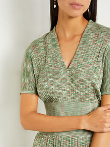 Mini Fit & Flare Dress - V-Neck Pleated Knit, Verdant Clover/Paradise Green/Charmeuse | Misook