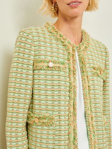 Modern Jacket - Fringe Trim Soft Tweed Knit, Verdant Clover/Paradise Green/Pale Gold/Charmeuse/Peach Blossom | Misook
