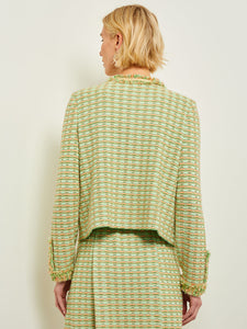 Modern Jacket - Fringe Trim Soft Tweed Knit, Verdant Clover/Paradise Green/Pale Gold/Charmeuse/Peach Blossom | Misook