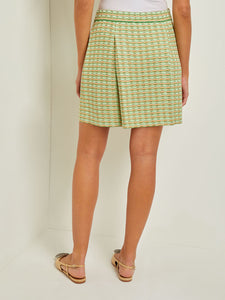 Mini A-Line Skirt - Pleat Detail Soft Tweed Knit, Verdant Clover/Paradise Green/Pale Gold/Charmeuse/Peach Blossom | Misook