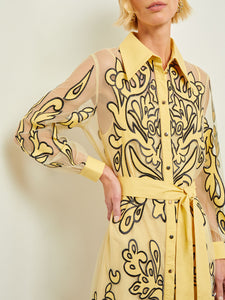 Midi Shirt Dress - Applique Lined Sheer Woven, Pale Gold/Black | Misook
