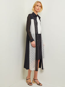 Tailored Longline Jacket - Colorblock Lace Woven, Black/White | Misook