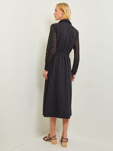 Tailored Longline Jacket - Colorblock Lace Woven, Black/White | Misook