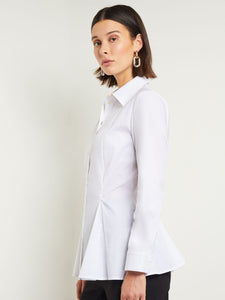 Peplum Blouse - Button Front Cotton Blend, White | Misook