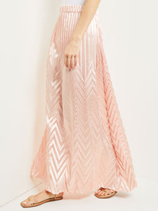 Maxi A-Line Skirt - Chevron Textured Crepe de Chine, Porcelain Pink | Misook