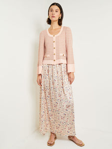 Heritage Button Front Jacket - Bell Sleeve Tweed Knit, Porcelain Pink/Charmeuse/Biscotti | Misook